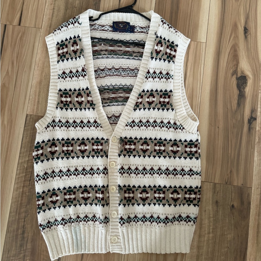 Men's Beige Patterned Cardigan Vest